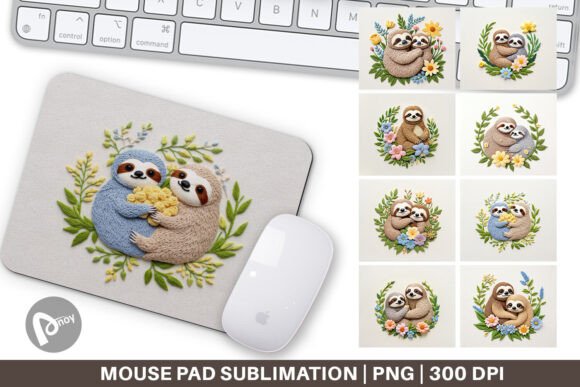 Mouse Pad Sloth Embroidery for Apparel Design
